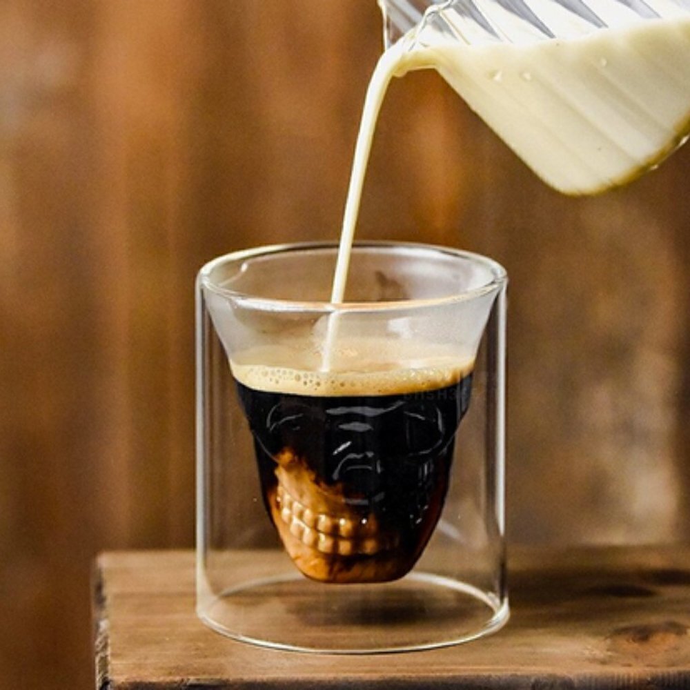 Double Layer Skull Coffee Latte Whiskey Vodka Cocktail Beer Glass Cup Mug - New